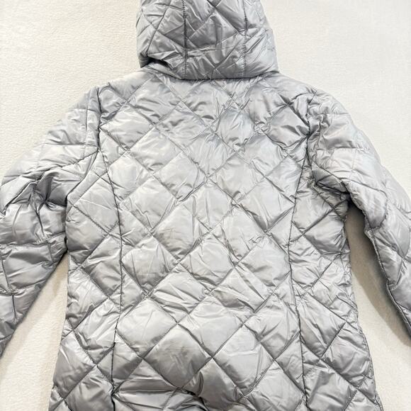 Lauren Ralph Lauren Womens Medium Quilted Puffer Jacket Gray Faux Leather Trim - Picture 10 of 14